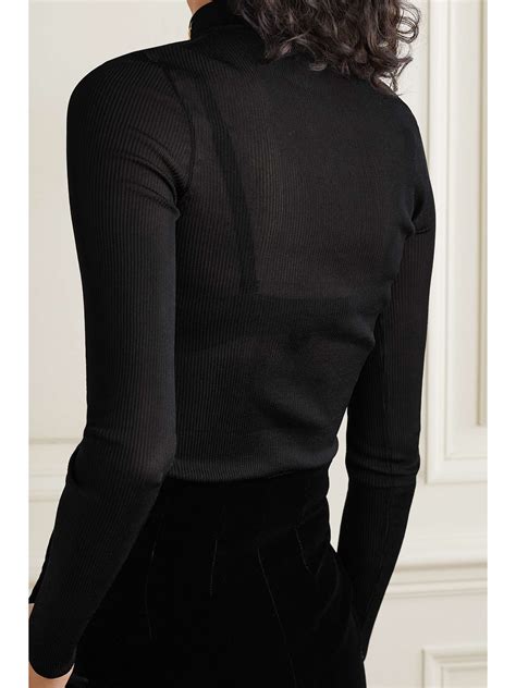 SAINT LAURENT Ribbed silk turtleneck top 